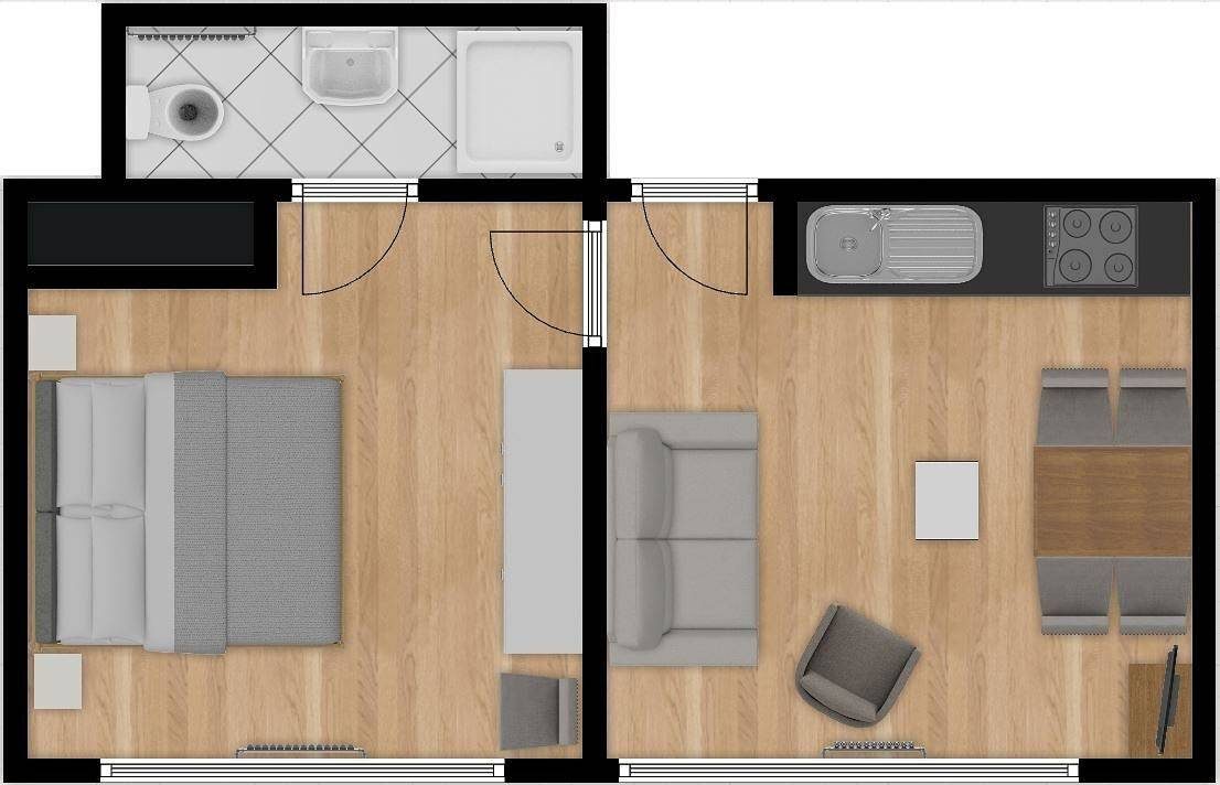 2-Raum Fewo (Nora 3) für 1-4 Personen befindet sich in der 1. Etage des Hauses. — Bild 2