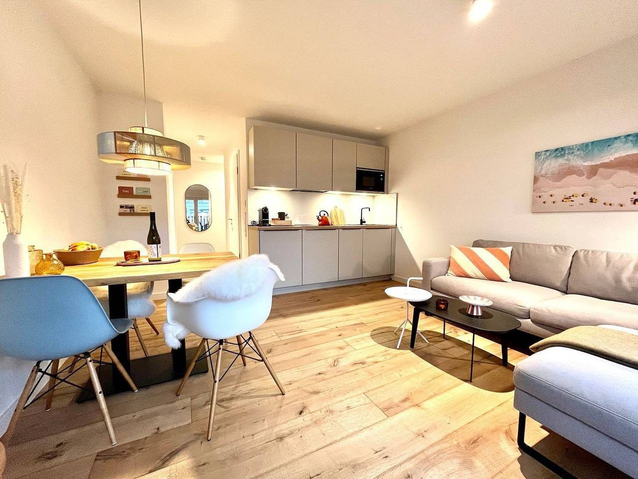 Neubau-Wohnung, private Sauna & Terrasse, 63m², 150m zum Strand, 2 Sz, 2 Bäder